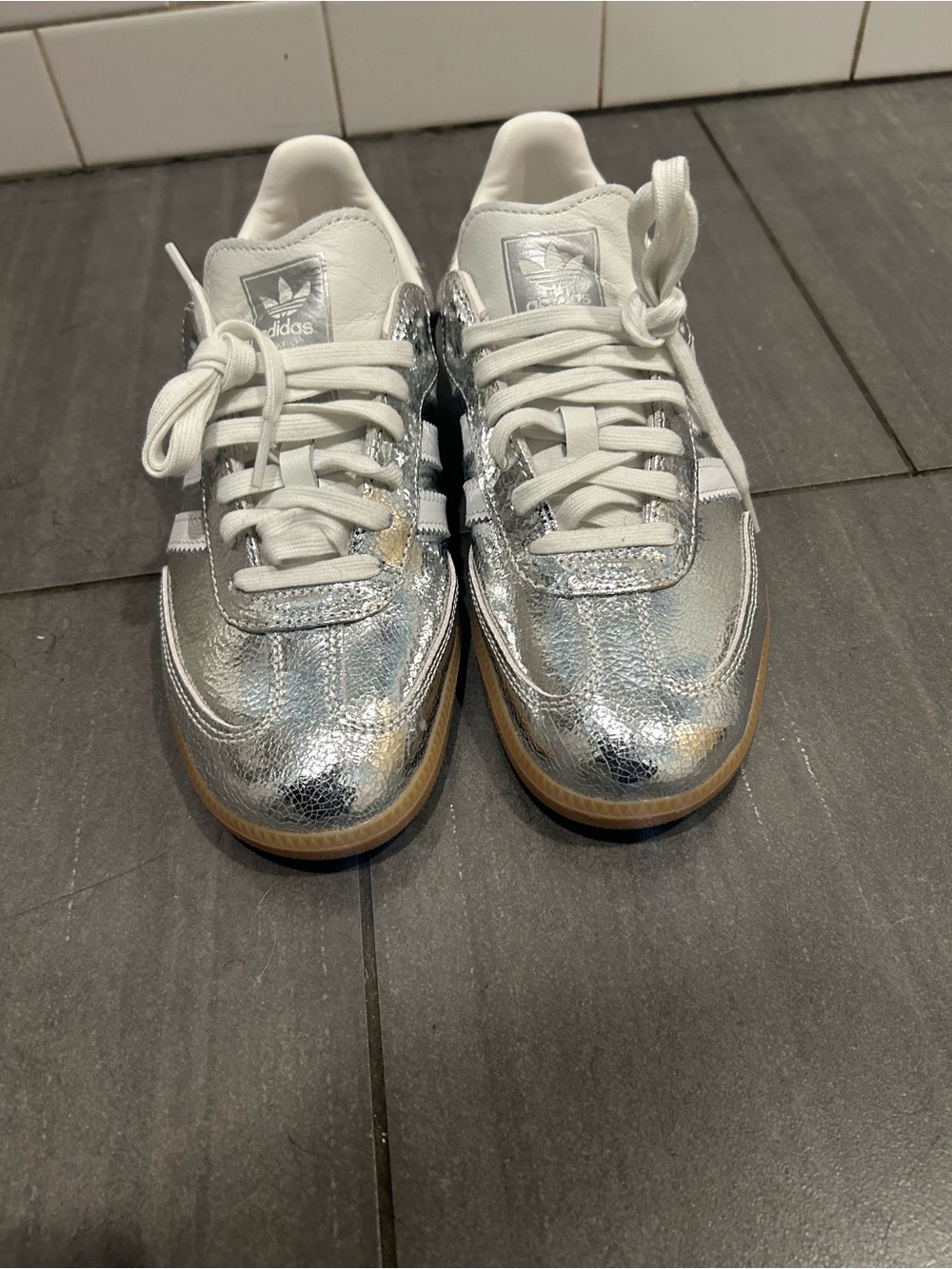 adidas Silver Metallic Low-Top Sneakers with White Details